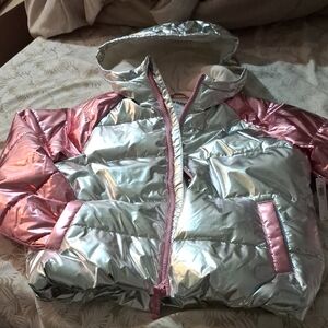 Old Navy Shimmering Silver and Pink Puffer Jacket